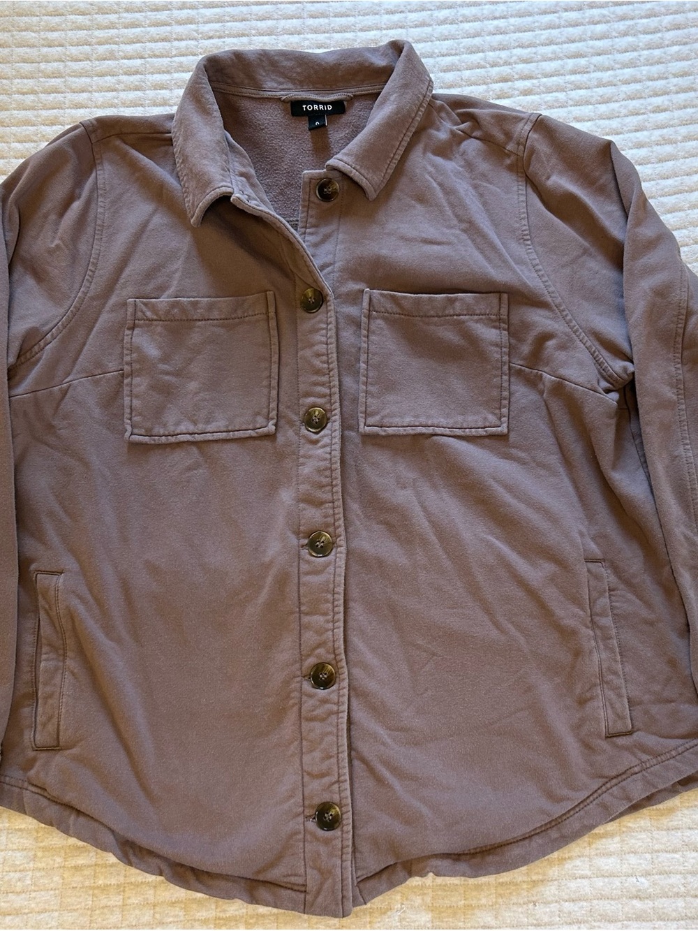 Torrid Fleece-Lined Button-Up Jacket in Mauve Taupe
